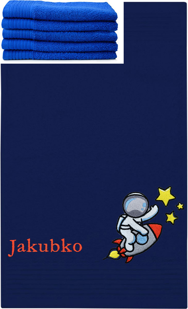 Personalizovateľný vyšívaný motív detský uterák, výšivka ASTRONAUT NA RAKETE